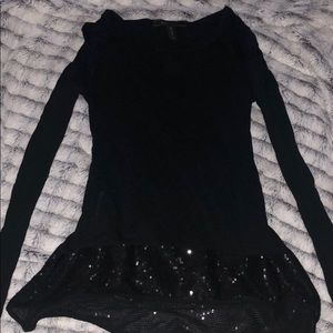 BCBGMAXAZRIA Long sleeves black sequin top